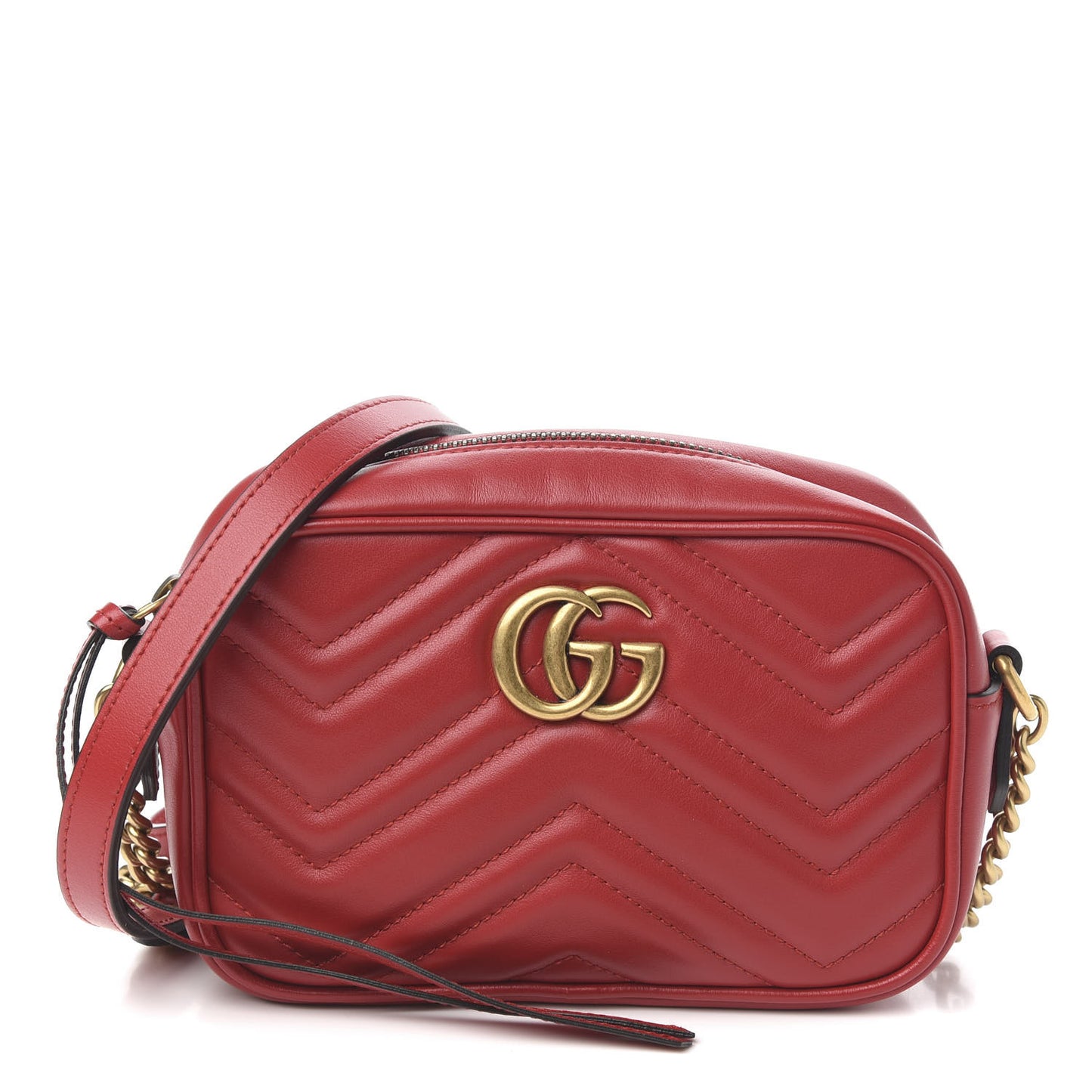 Calfskin Matelasse Mini GG Marmont Chain Shoulder Bag Hibiscus Red