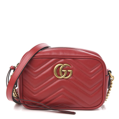 Gucci Calfskin Matelasse Mini GG Marmont Chain Shoulder Bag Hibiscus Red 1 of 9