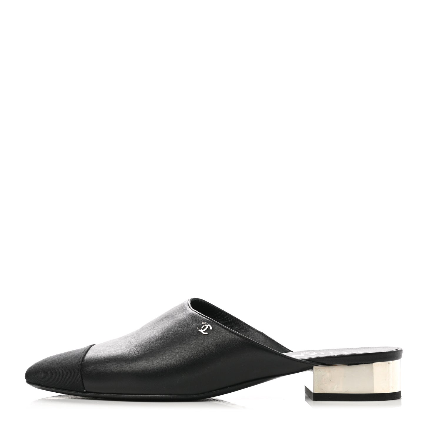 Lambskin Grosgrain Cap Toe CC Mules 39.5 Black