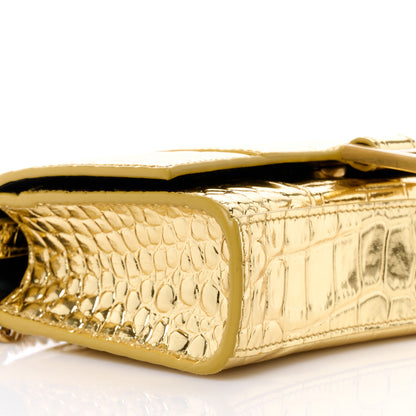 Balenciaga Metallic Calfskin Crocodile Embossed Hourglass Chain Bag Gold 10 of 11