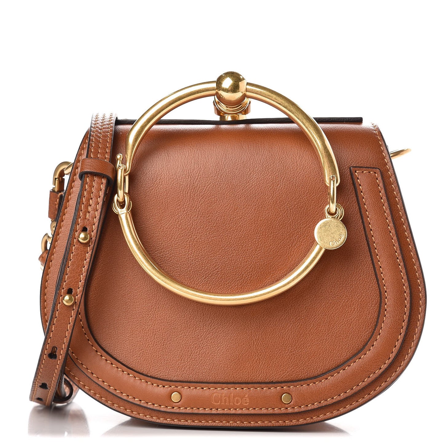 Calfskin Suede Small Nile Bracelet Bag Caramel