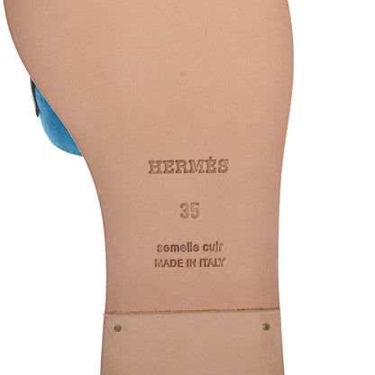 Hermes Suede Goatskin Nappa Oran Laurier Sandals 35 Bleu Thalassa Khaki 7 of 8