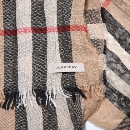 Burberry Merino Wool Cashmere Giant Check Lightweight Scarf Camel 5 of 5