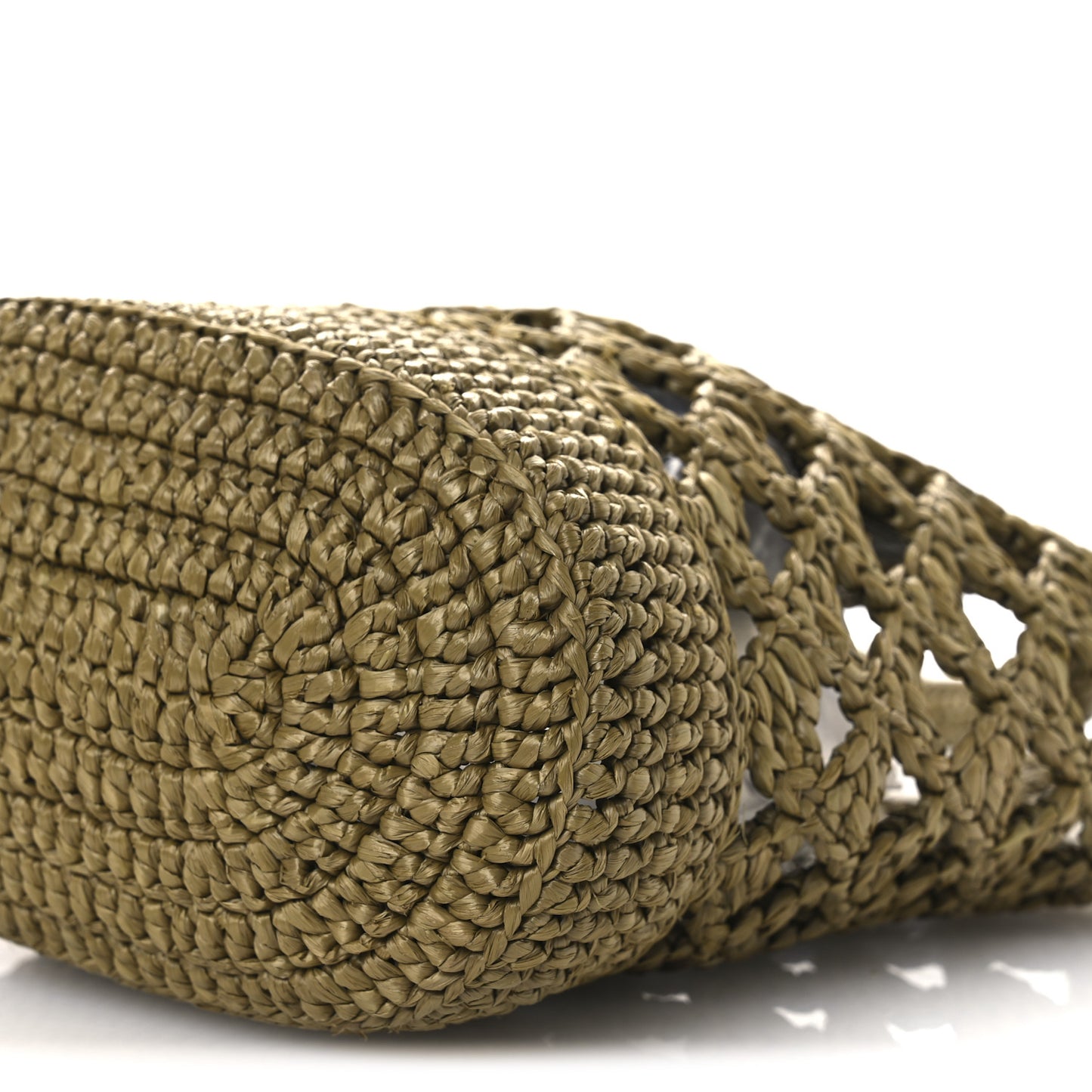 Yarn Raffia Effect Crochet Embroidered Mini Logo Tote Oliva