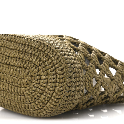 Prada Yarn Raffia Effect Crochet Embroidered Mini Logo Tote Oliva 9 of 9