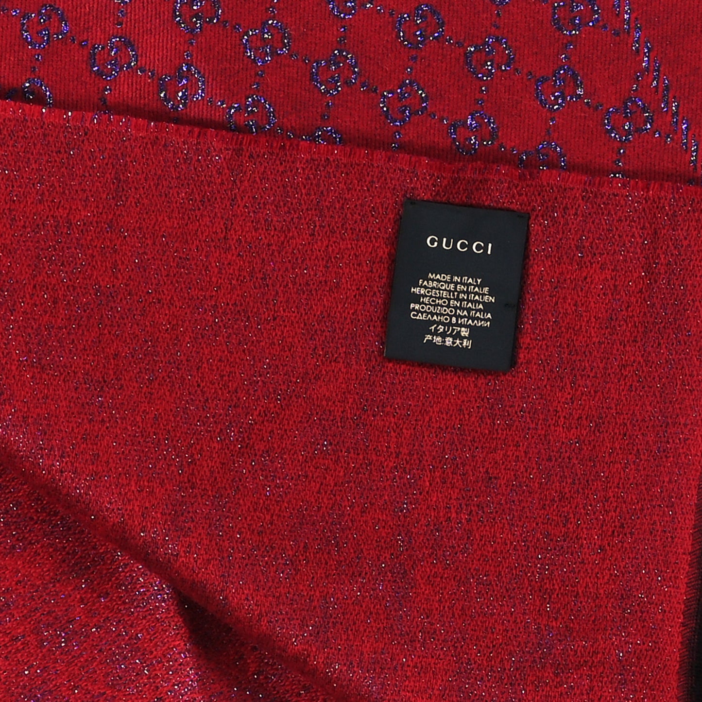Wool Silk Jacquard GG Monogram Stenix Scarf Red Sky Blue
