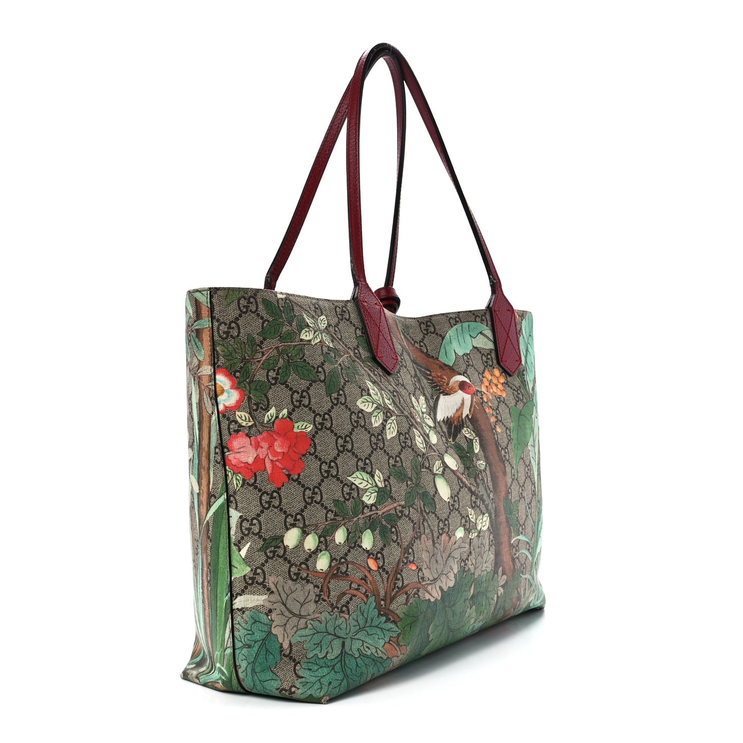 GG Supreme Monogram Tian Medium Shopping Tote Beige Multicolor Red