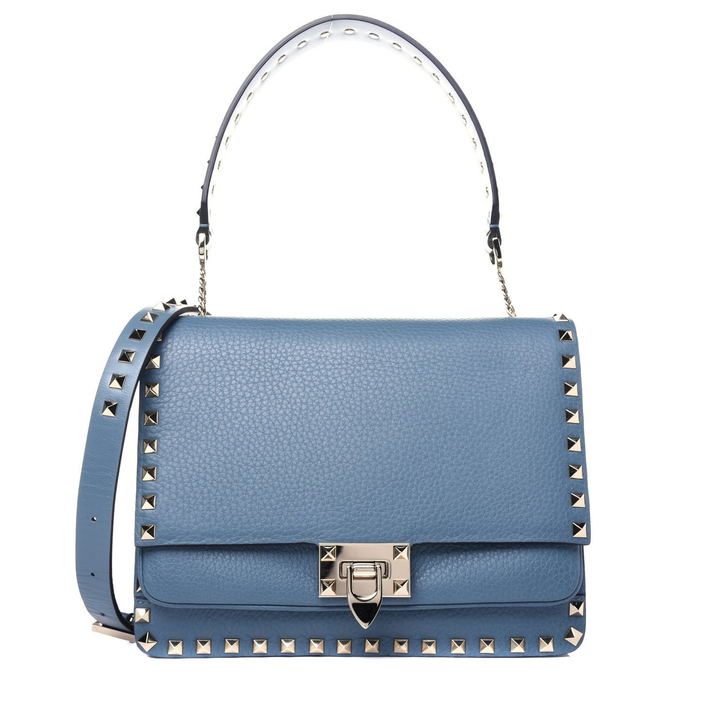 Grainy Calfskin Rockstud Flap Crossbody Bag Amadeus