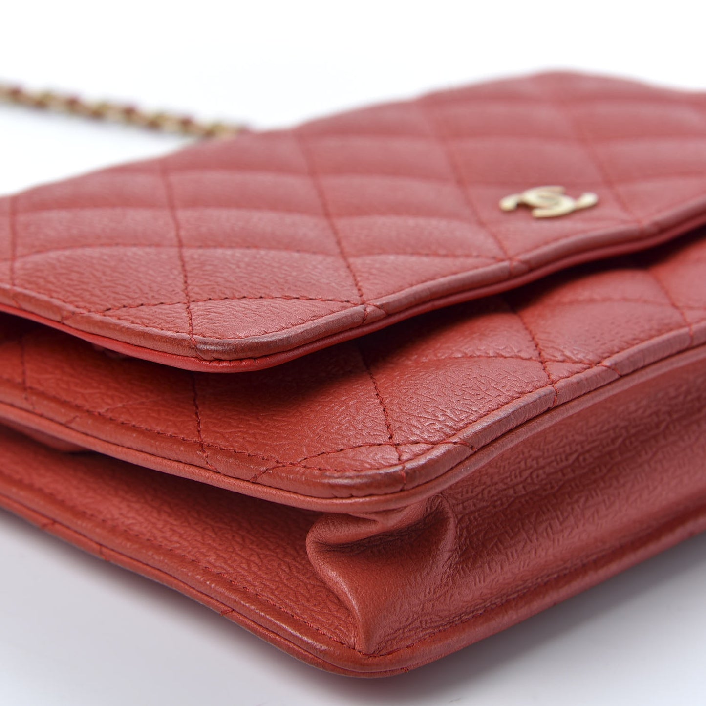 Letter Calfskin Embossed Quilted Wallet On Chain WOC Red