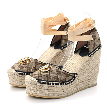 Gucci Monogram Matelasse GG Marmont Ankle Wrap Platform 35/120mm Espadrille Wedges 39.5 Beige Ebony Black Sand Storm 4 of 10