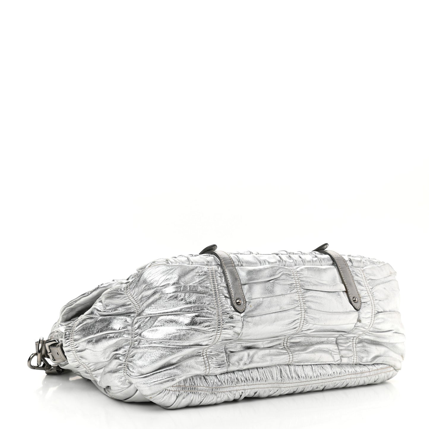 Metallic Nappa Gaufre Messenger Tote Silver