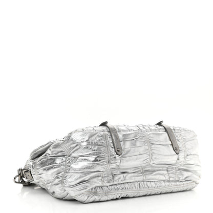 Prada Metallic Nappa Gaufre Messenger Tote Silver 4 of 20