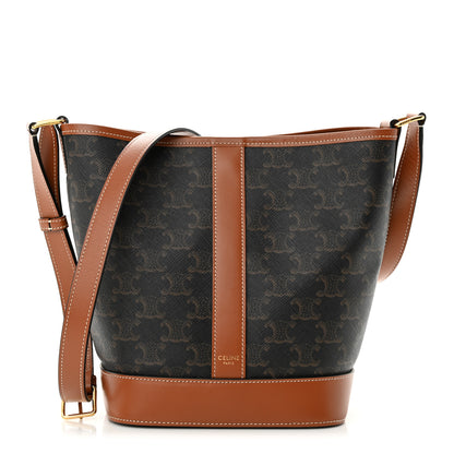 Celine Triomphe Canvas Calfskin Small Bucket Bag Tan 1 of 10