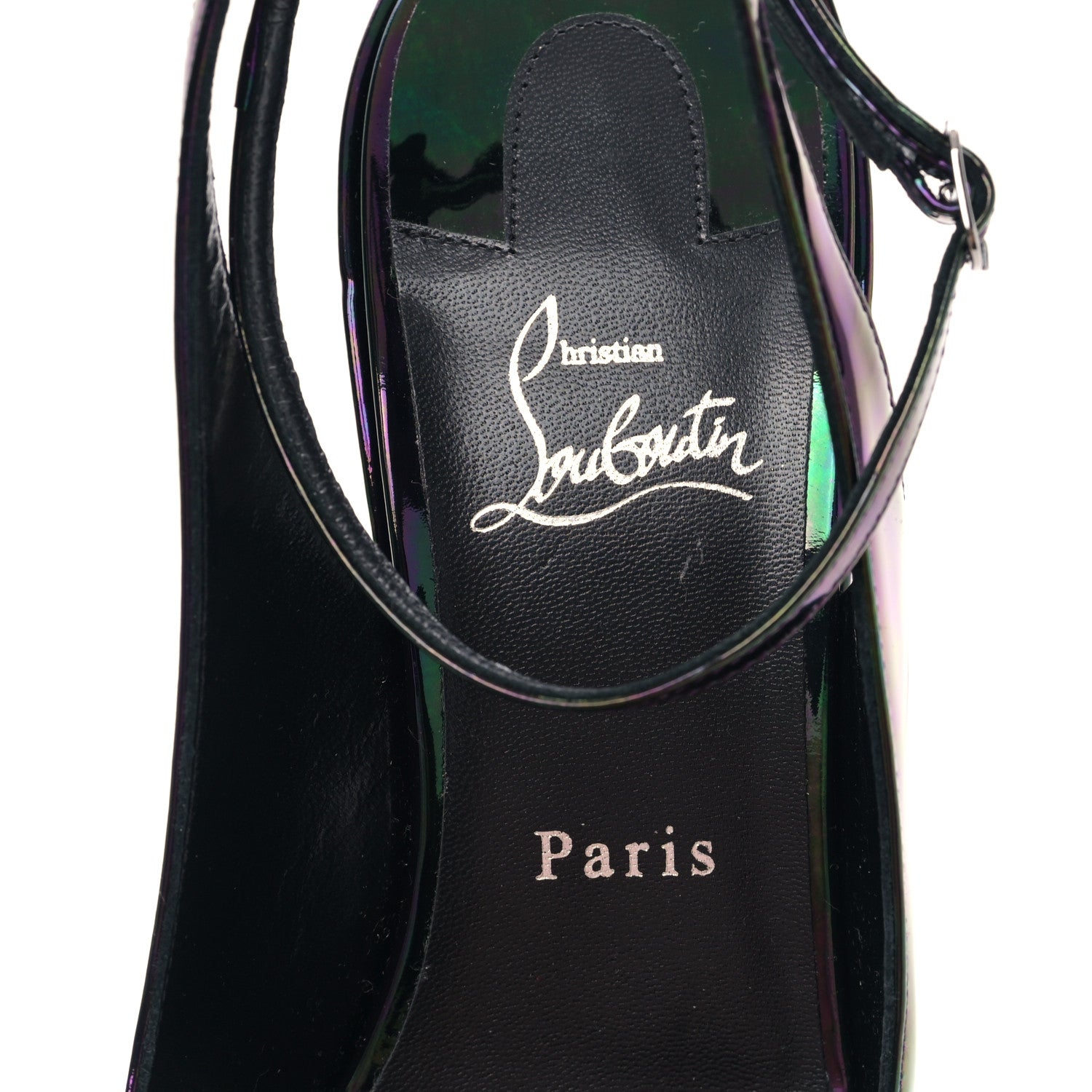 Christian Louboutin Patent Iridescent Sling Condorage 85 Wedge Pumps 39.5 Black 7 of 7