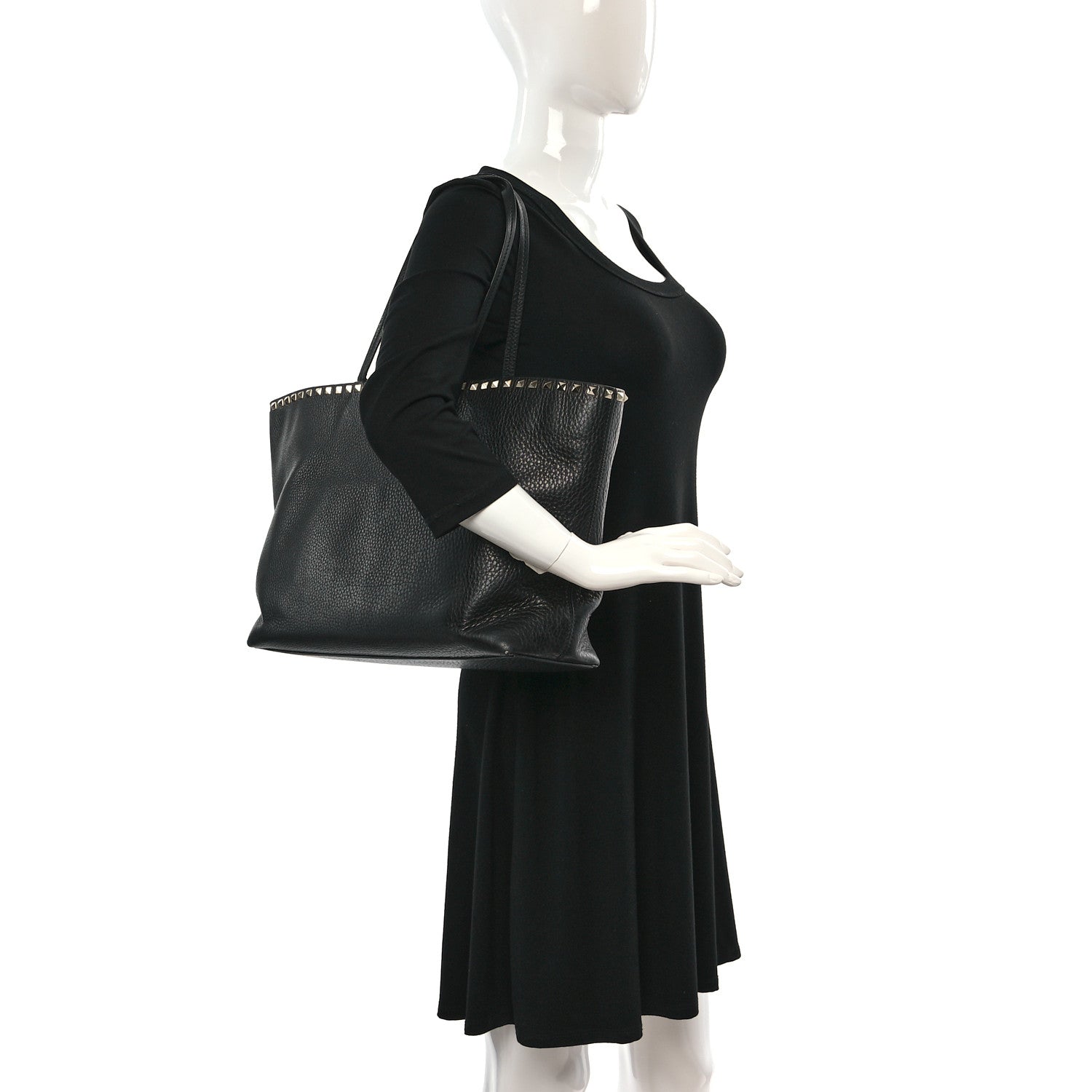 Valentino Garavani Grained Calfskin Rockstud Shoulder Tote Black 2 of 17