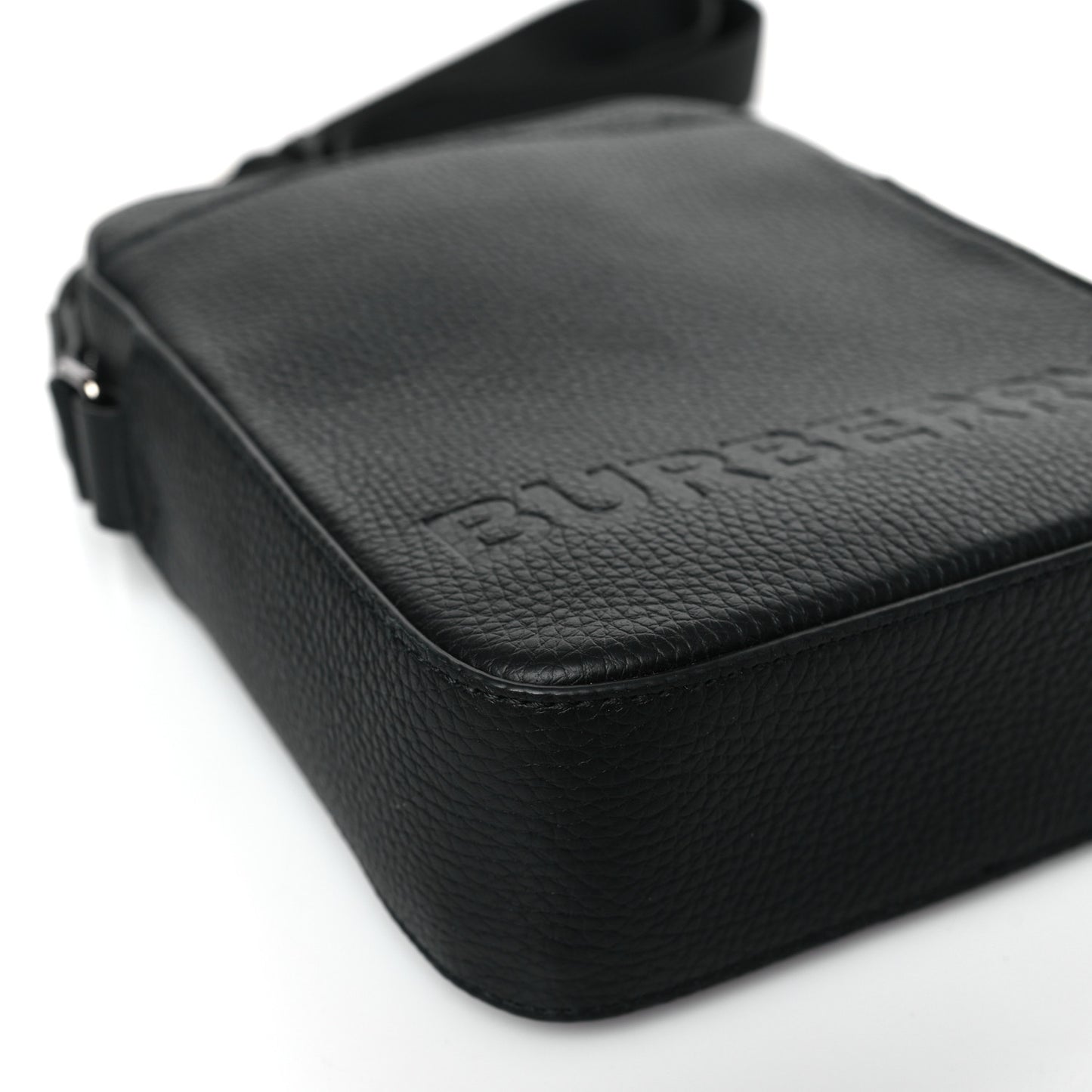 Pebbled Calfskin Logo Embossed Thornton Messenger Bag Black