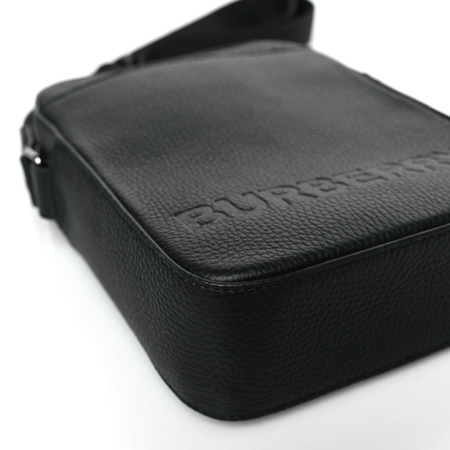 Burberry Pebbled Calfskin Logo Embossed Thornton Messenger Bag Black 7 of 8