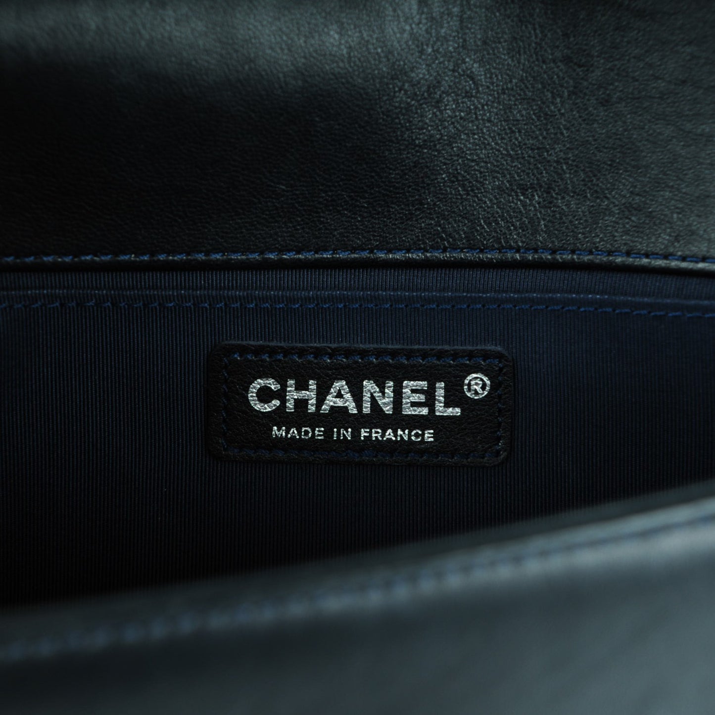 Tweed Lambskin Woven Medium Boy Flap Navy Blue