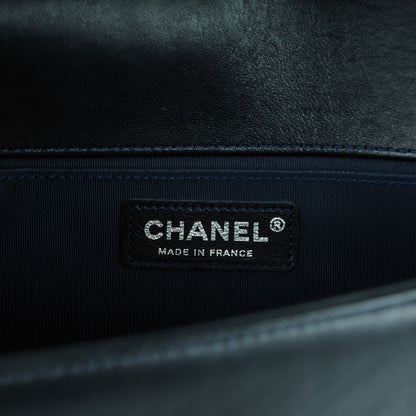 Chanel Tweed Lambskin Woven Medium Boy Flap Navy Blue 6 of 10
