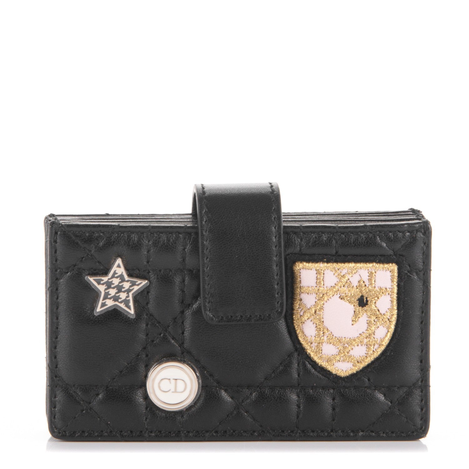 Christian Dior Lambskin Cannage Lucky Badges Lady Dior 5-Gusset Card Holder Black 1 of 8