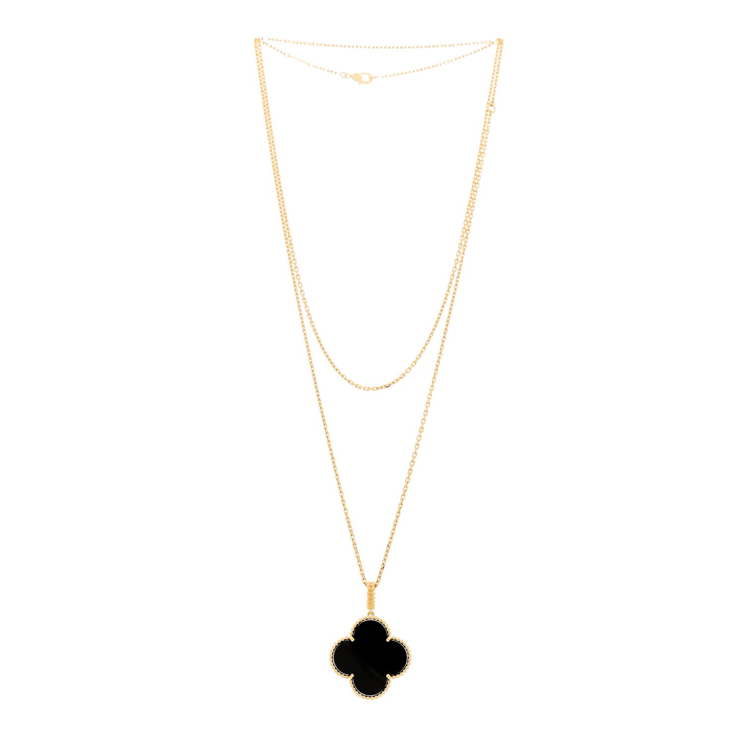 Van Cleef & Arpels 18K Yellow Gold Black Onyx Magic Alhambra Pendant Necklace 3 of 6