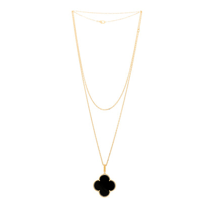Van Cleef & Arpels 18K Yellow Gold Black Onyx Magic Alhambra Pendant Necklace 3 of 6