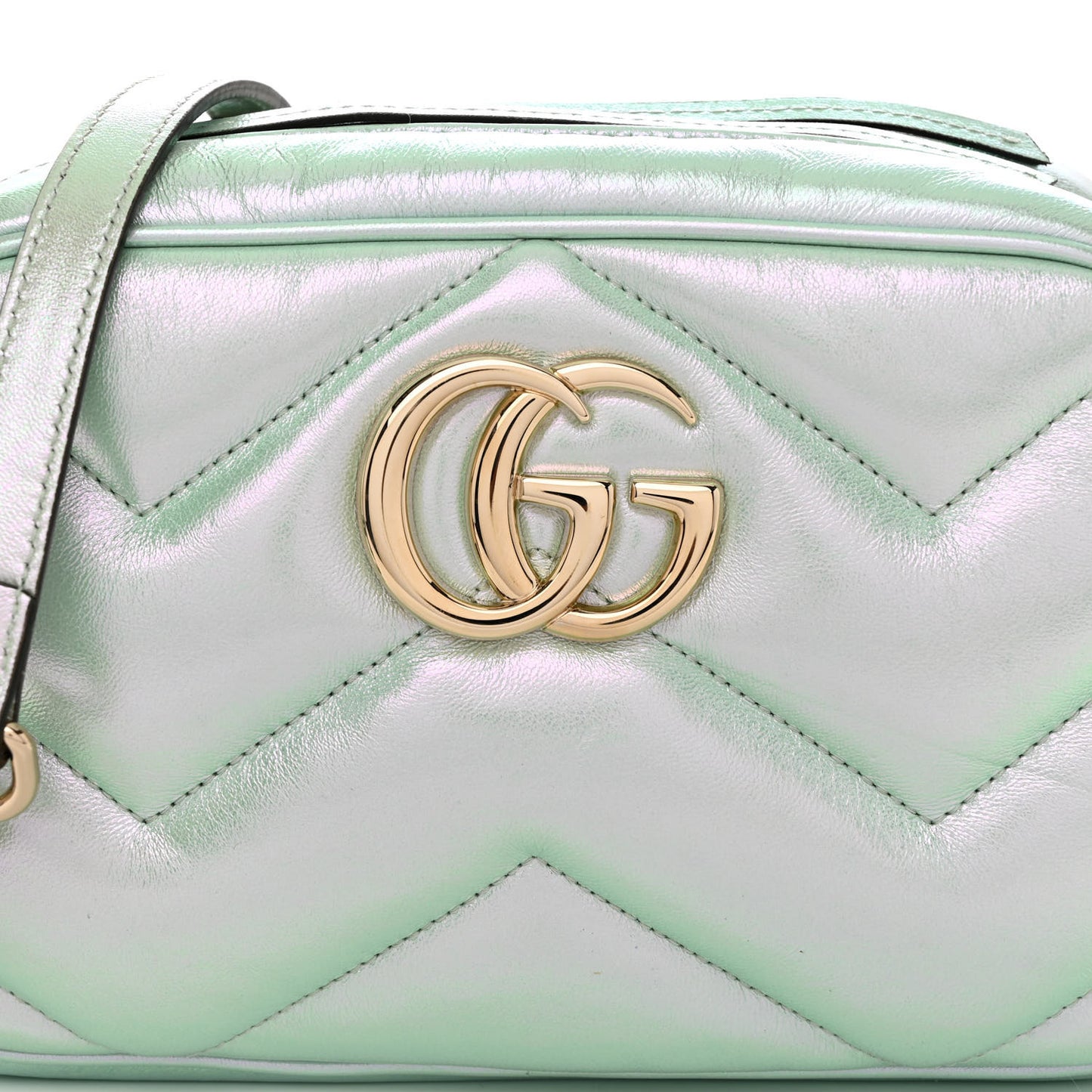 Iridescent Nappa Chevron Matelasse Small GG Marmont Chain Shoulder Bag Iridescent Salvy Green