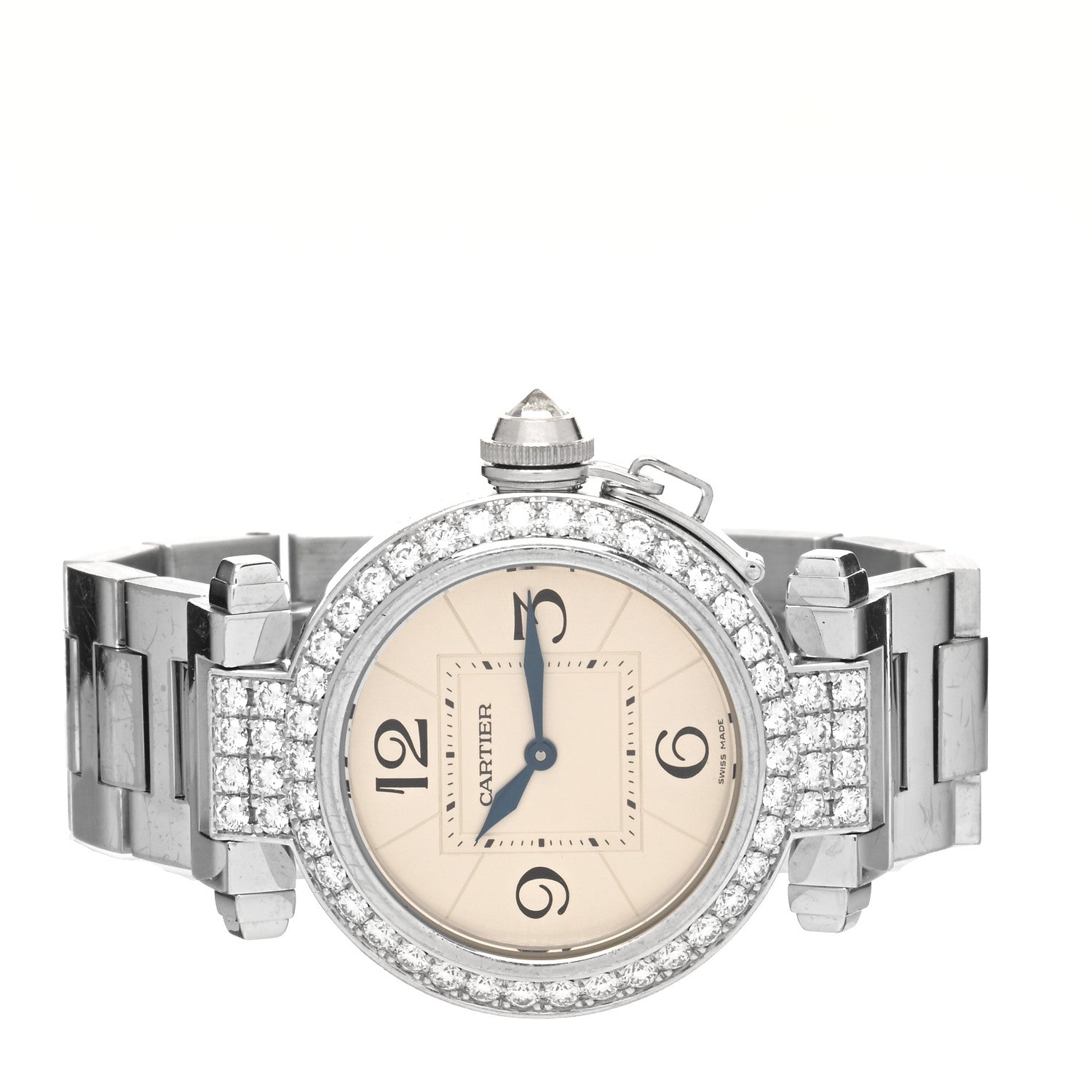 Cartier 18K White Gold Diamond Bezel 32mm Pasha C Quartz Watch 2 of 4