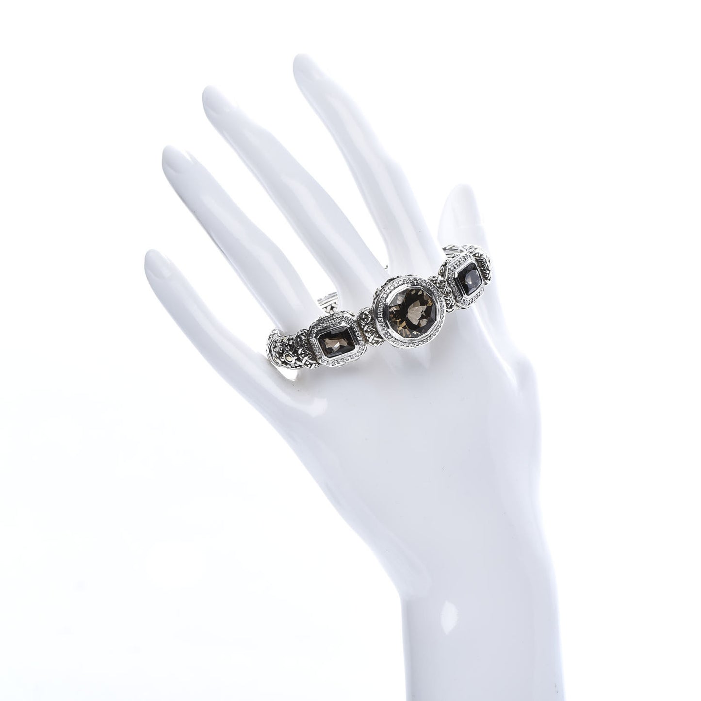 Sterling Silver 18K Yellow Gold Diamond Smoky Quartz Batu Sari Bracelet