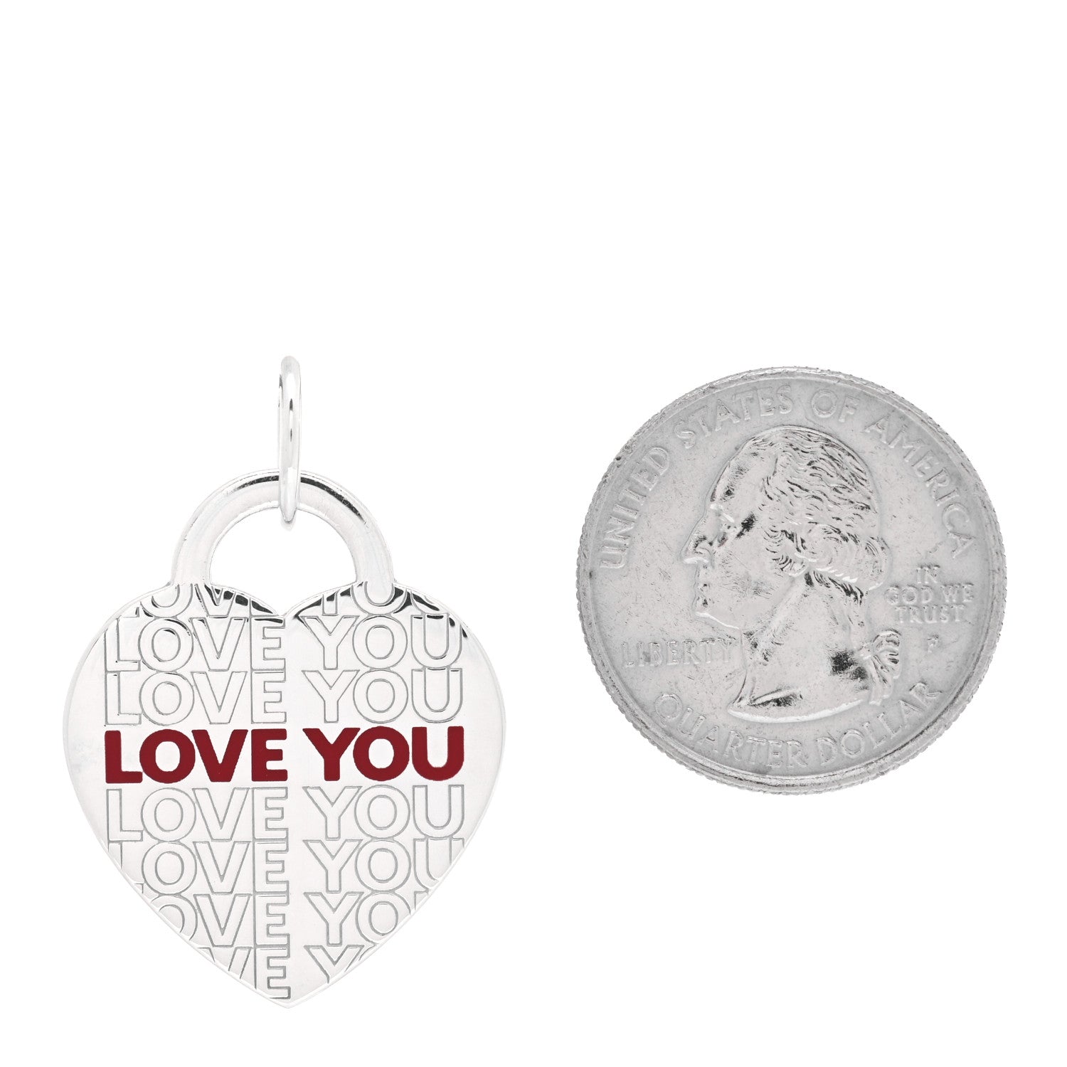 Tiffany Sterling Silver Enamel LOVE YOU Heart Charm Red 2 of 4