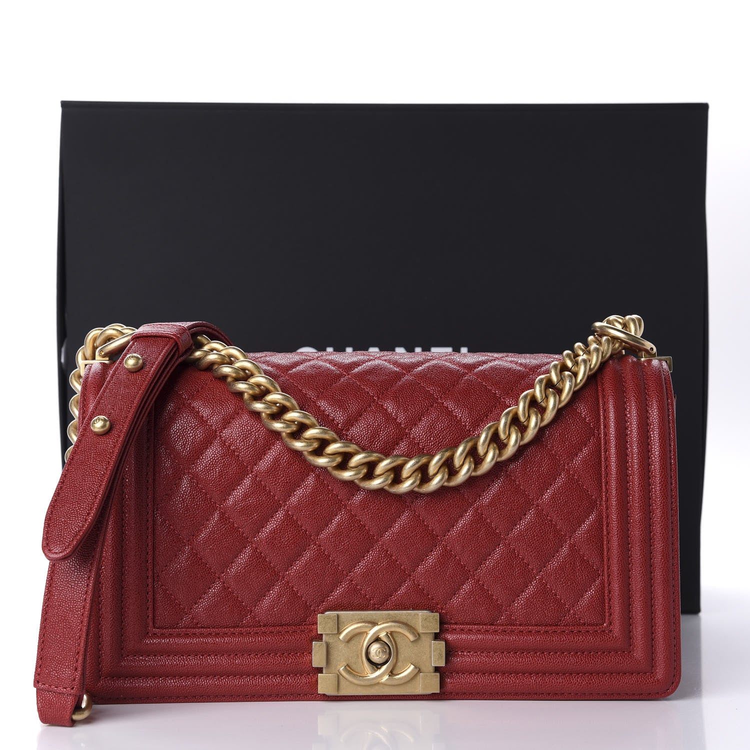 Chanel Caviar Quilted Medium Boy Flap Dark Red 11 of 11