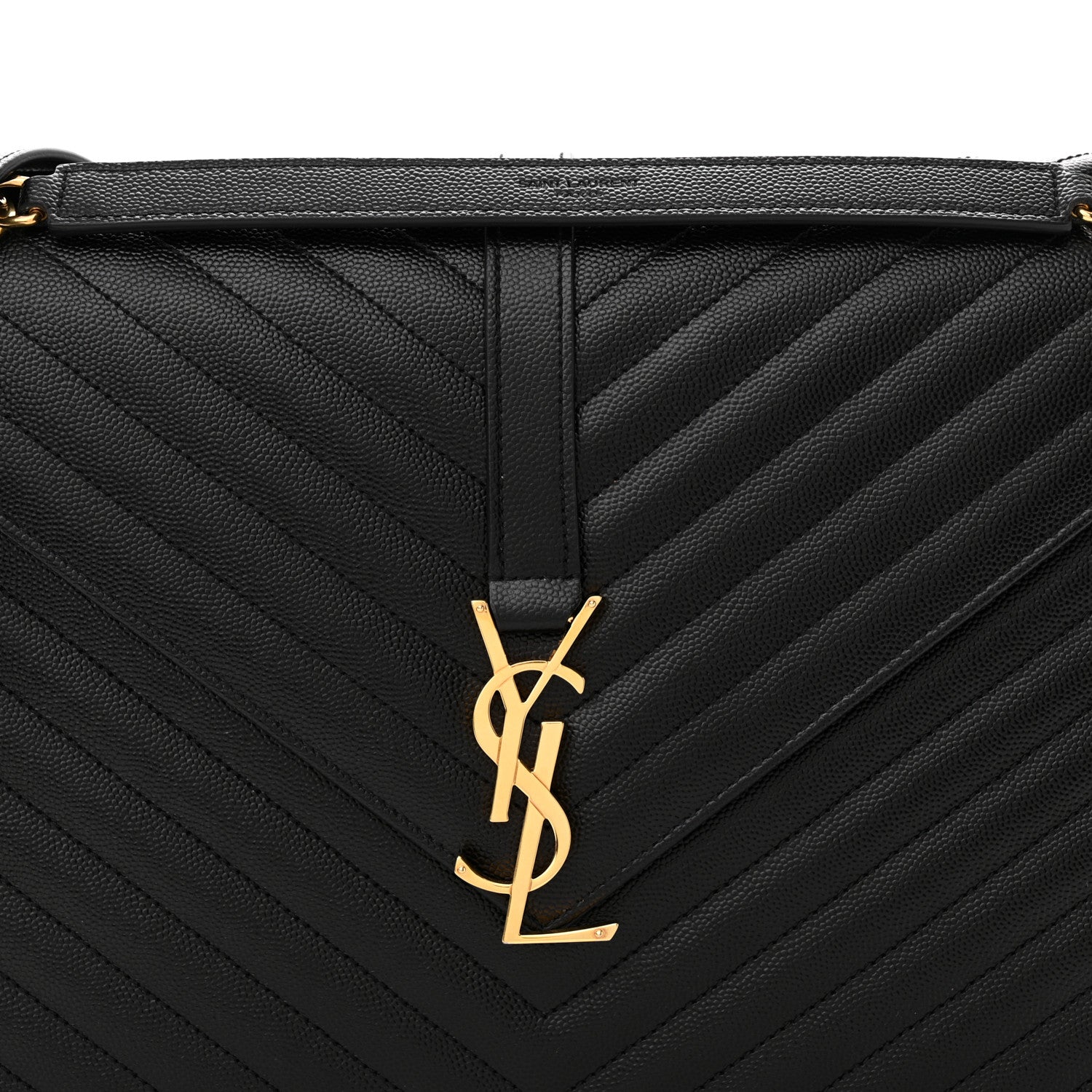 Saint Laurent Grain De Poudre Matelasse Chevron Large Monogram Satchel Black 9 of 10