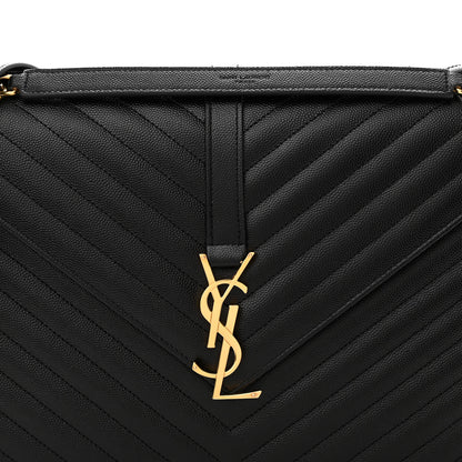 Saint Laurent Grain De Poudre Matelasse Chevron Large Monogram Satchel Black 9 of 10