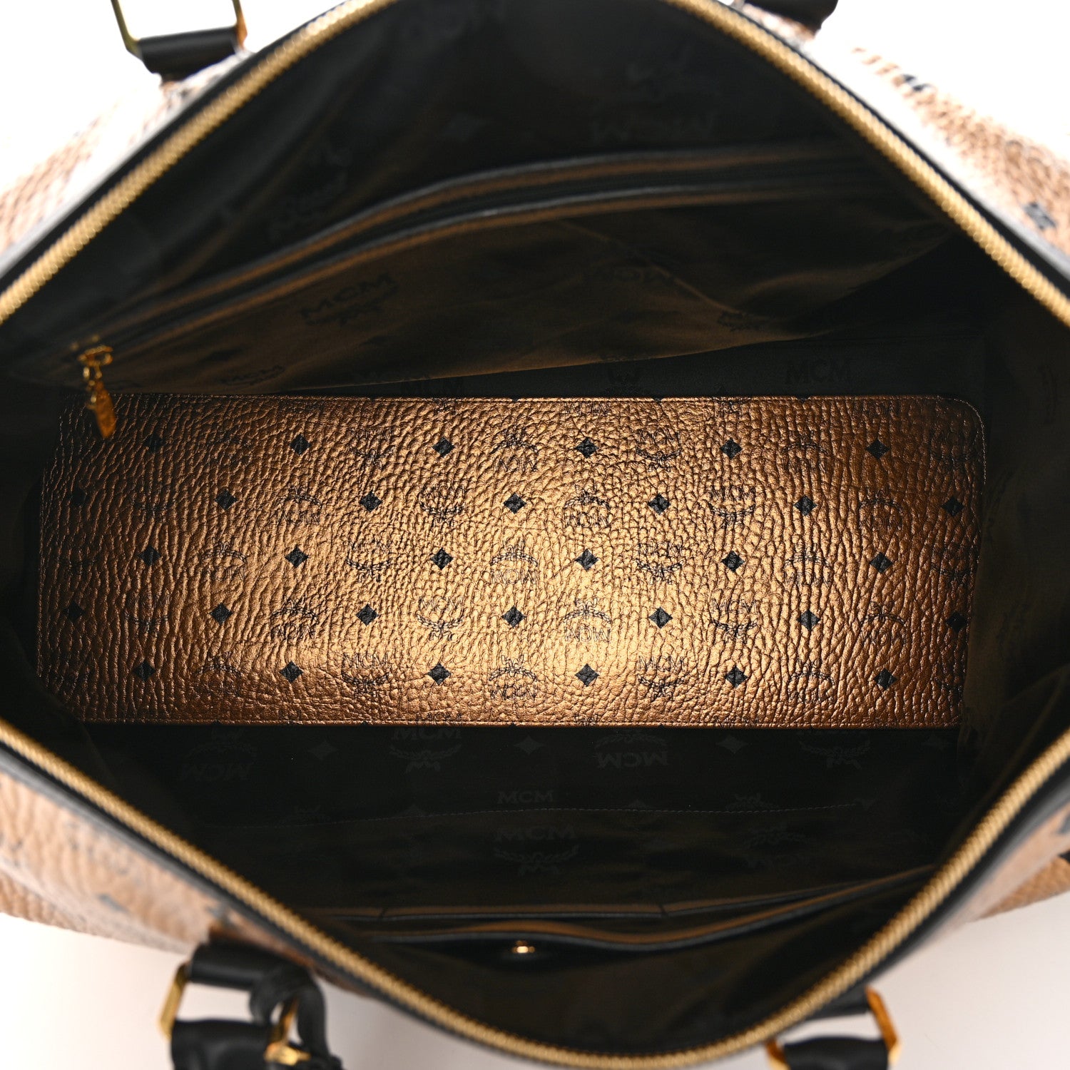 MCM Metallic Visetos Traveler Weekender Duffle Bag Gold 4 of 8