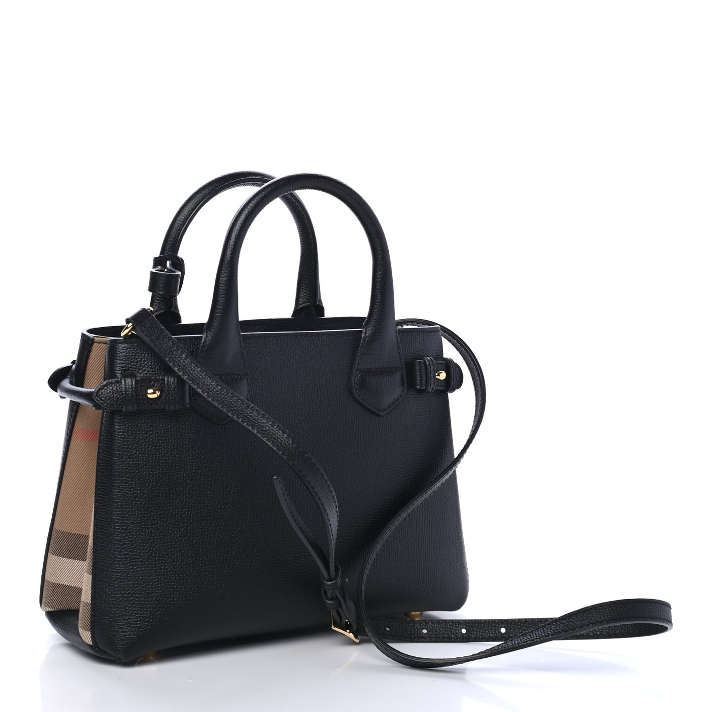 Grainy Calfskin House Check Small Banner Tote Black
