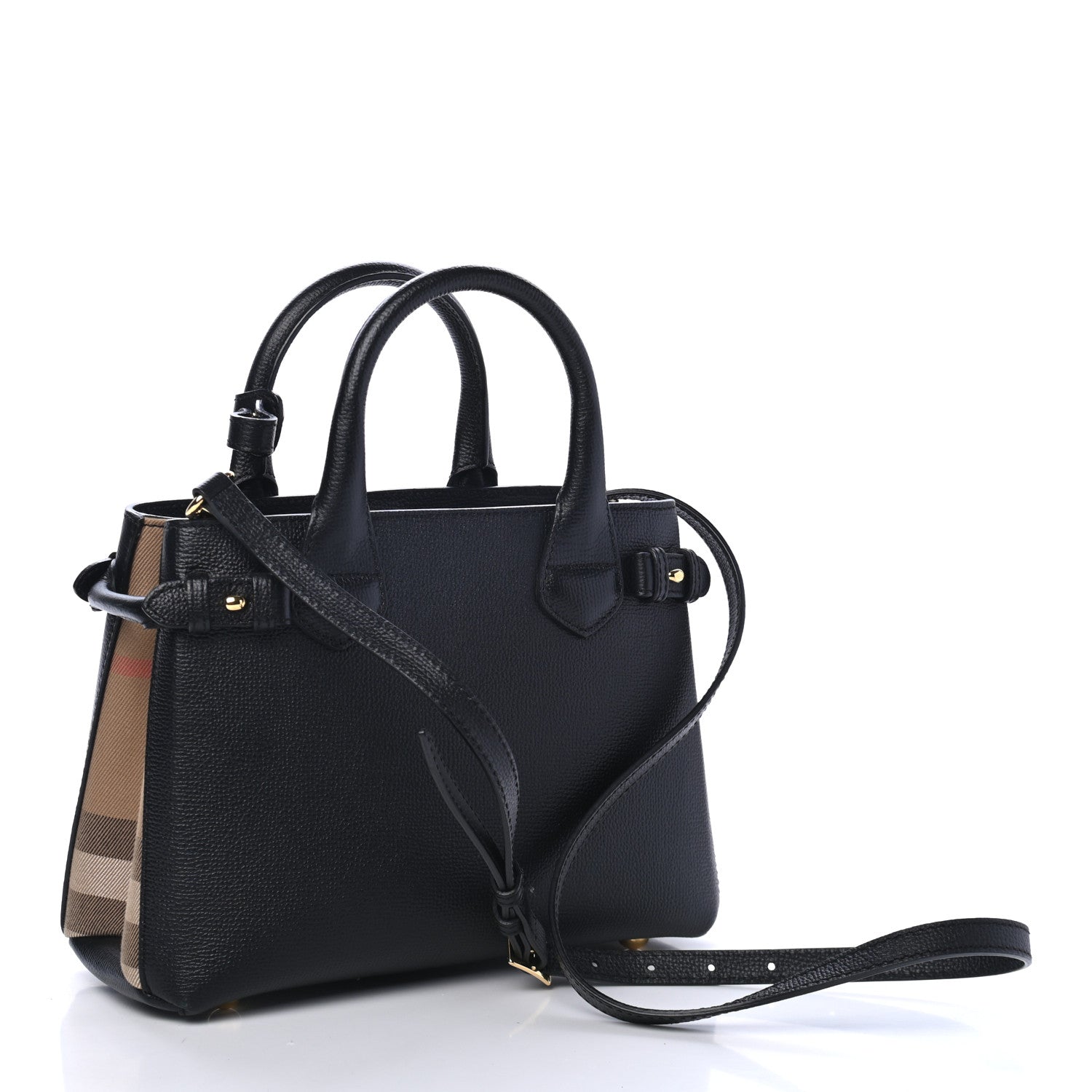 Burberry Grainy Calfskin House Check Small Banner Tote Black 3 of 4