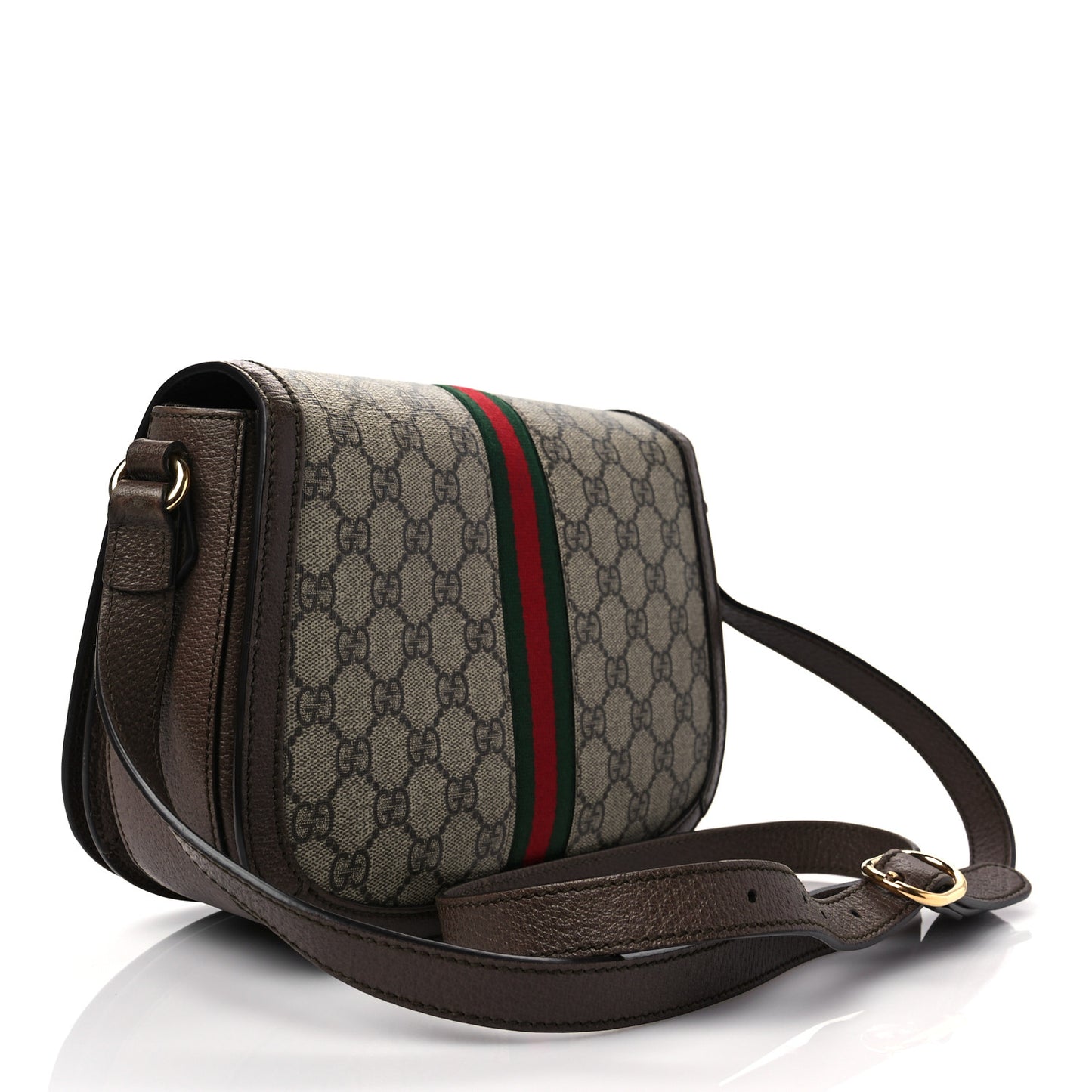 GG Supreme Monogram Web Small Ophidia Flap Messenger Bag Brown