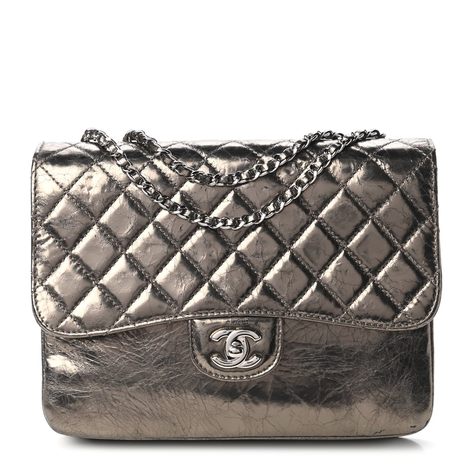Chanel Metallic Crackled Calfskin Medium Clam's Pocket Flap Dark Silver 1 of 10