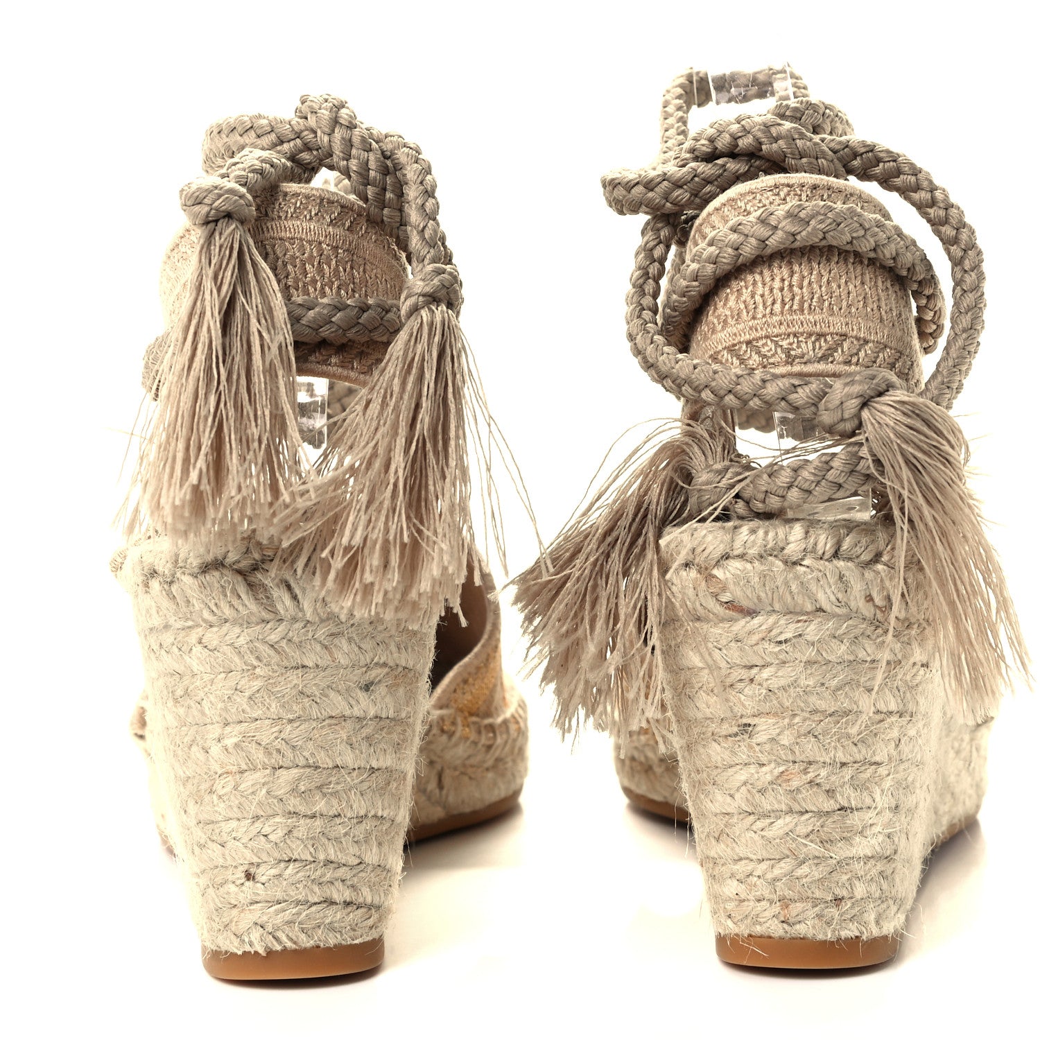 Christian Dior Canvas Embroidered Granville Ankle Tie Espadrille Wedges 40 Cream 6 of 11