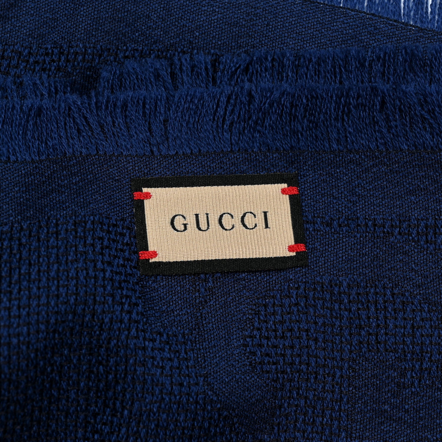 Gucci Wool Silk Monogram Jumbo GG Fringe Scarf Navy Blue 4 of 4