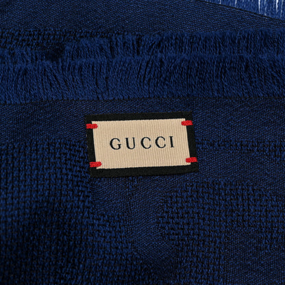 Gucci Wool Silk Monogram Jumbo GG Fringe Scarf Navy Blue 4 of 4