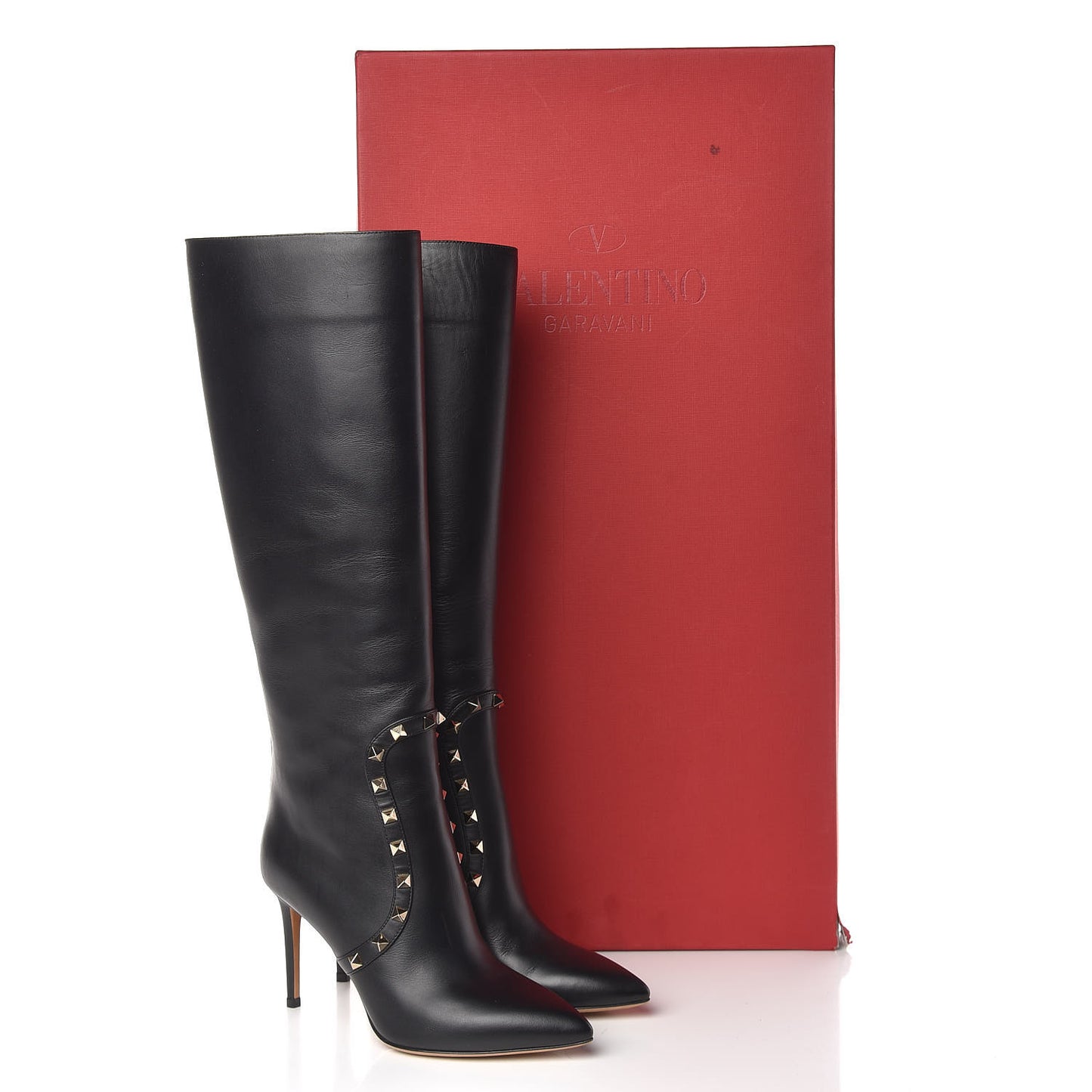 Calfskin Rockstud Tall Boots 37 Black