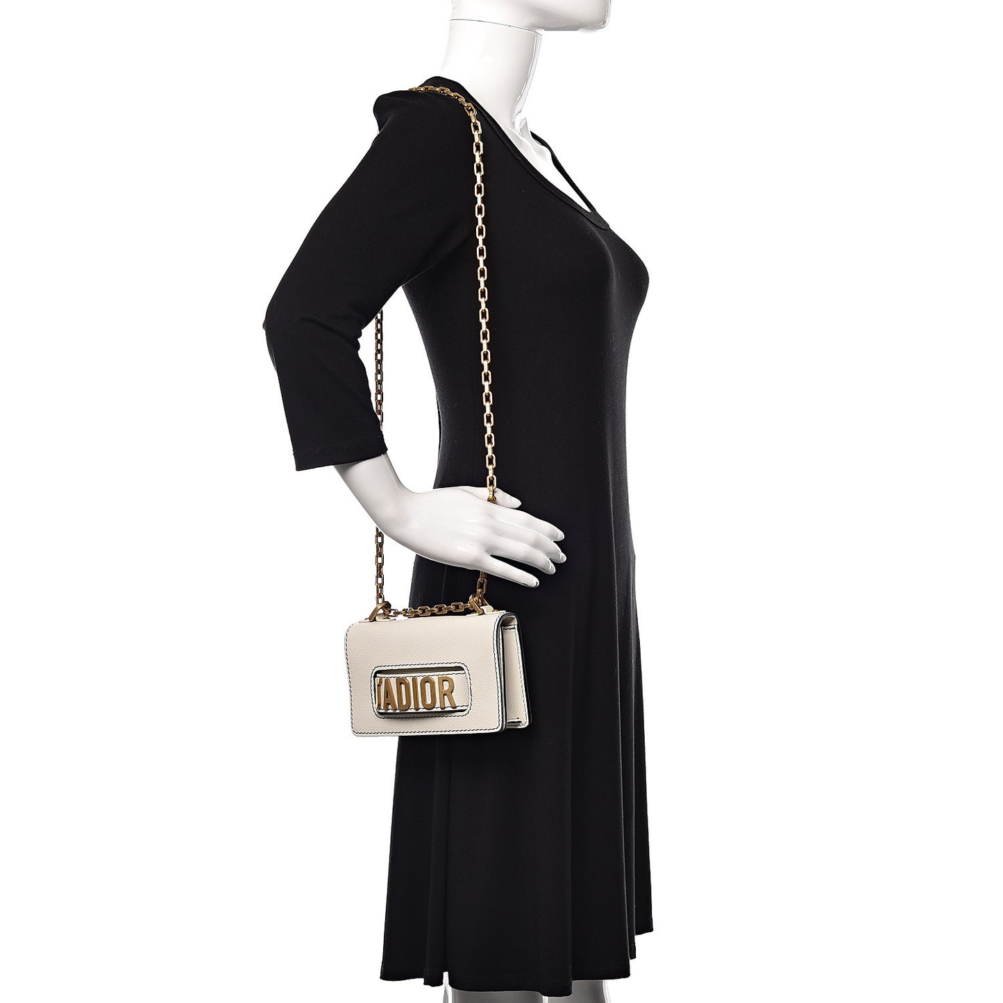 Grained Calfskin Mini J'Adior Chain Flap Bag Off White