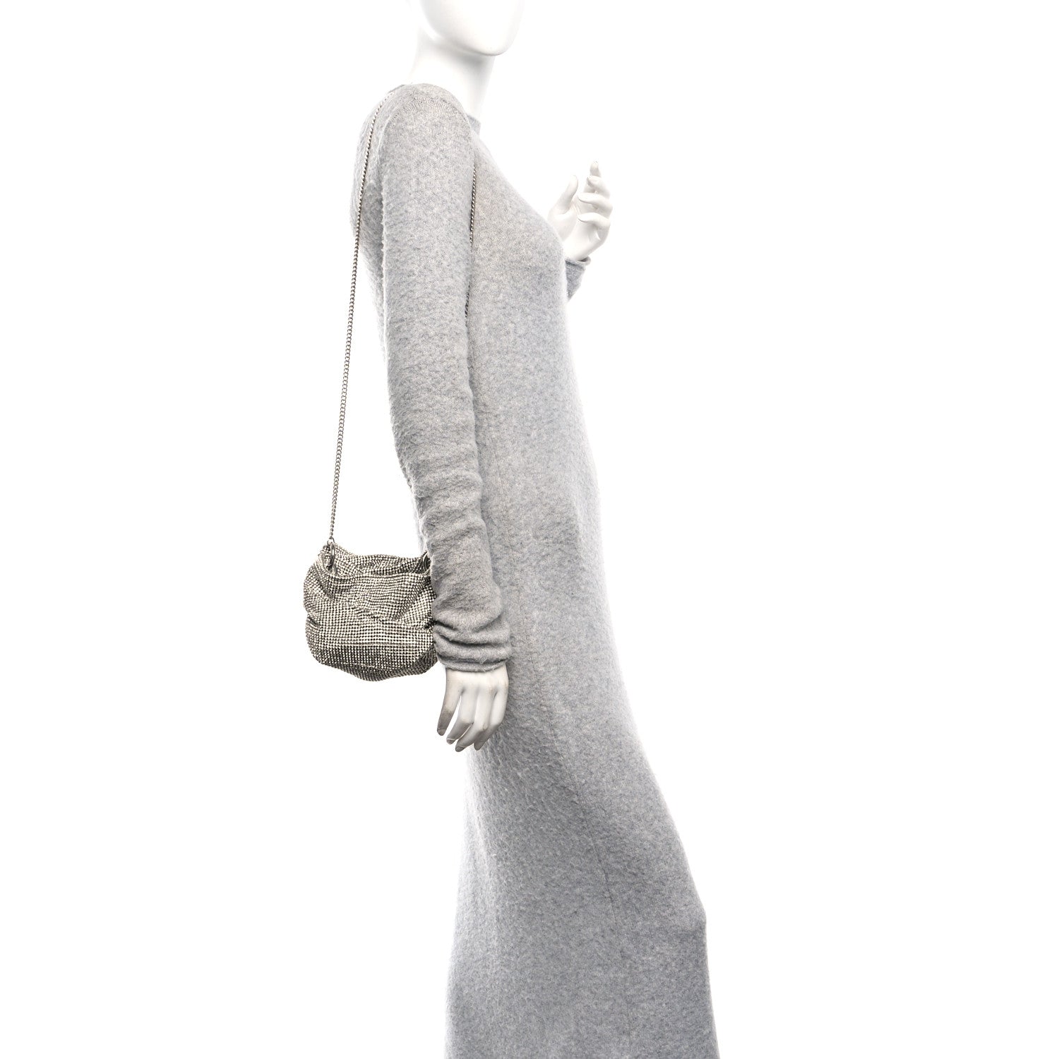 Jimmy Choo Satin Crystal Embellished Bonny Shoulder Bag Silver