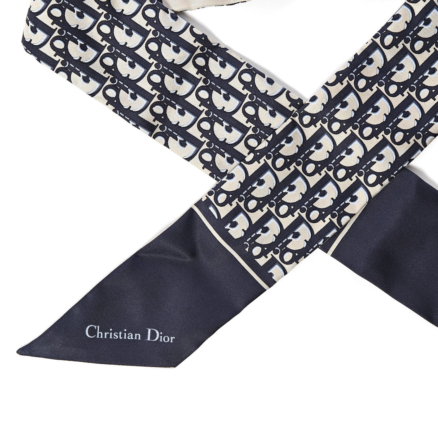 Christian Dior Silk Oblique Mitzah Scarf Blue 4 of 4