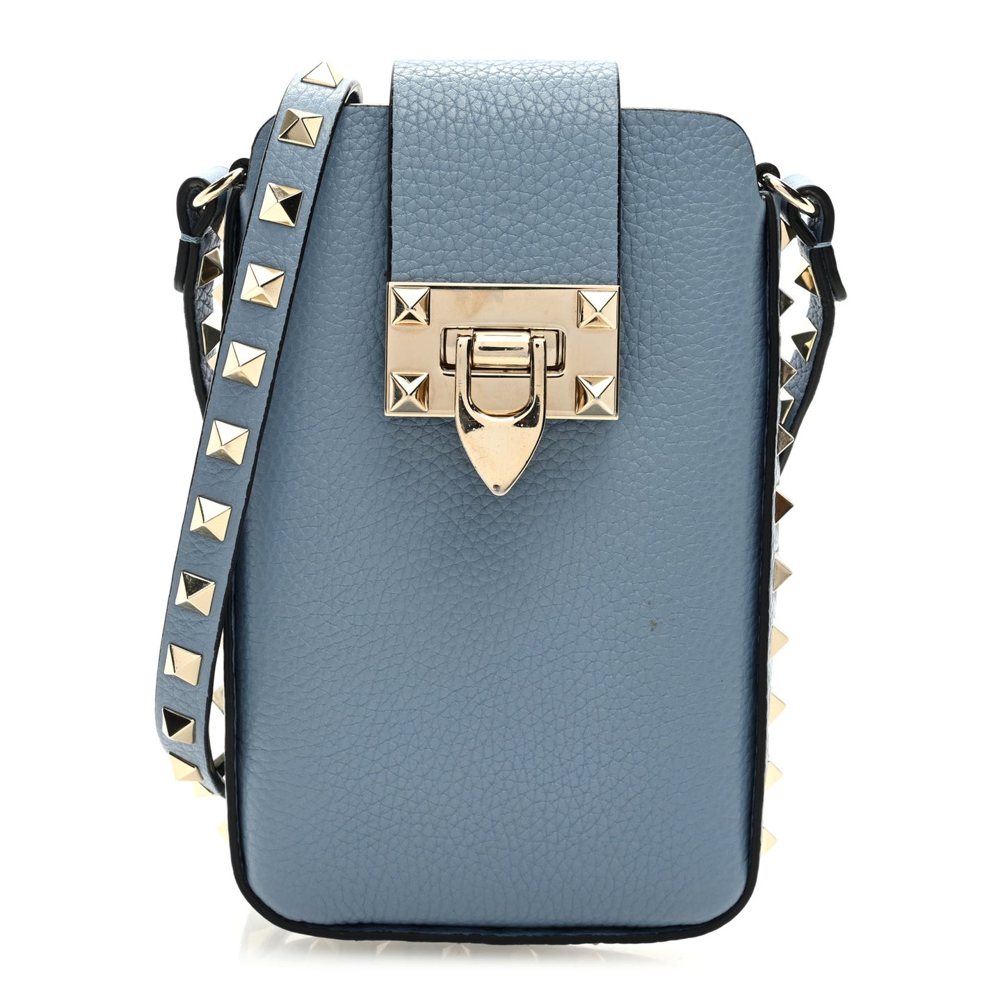Grained Calfskin Rockstud Crossbody Phone Case Niagara
