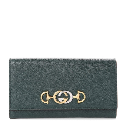 Gucci Grainy Calfskin Zumi Continental Wallet Vintage Green 1 of 5