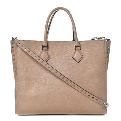 Valentino Garavani Pebbled Calfskin Rockstud Double Handle Tote Camel Rose 1 of 13