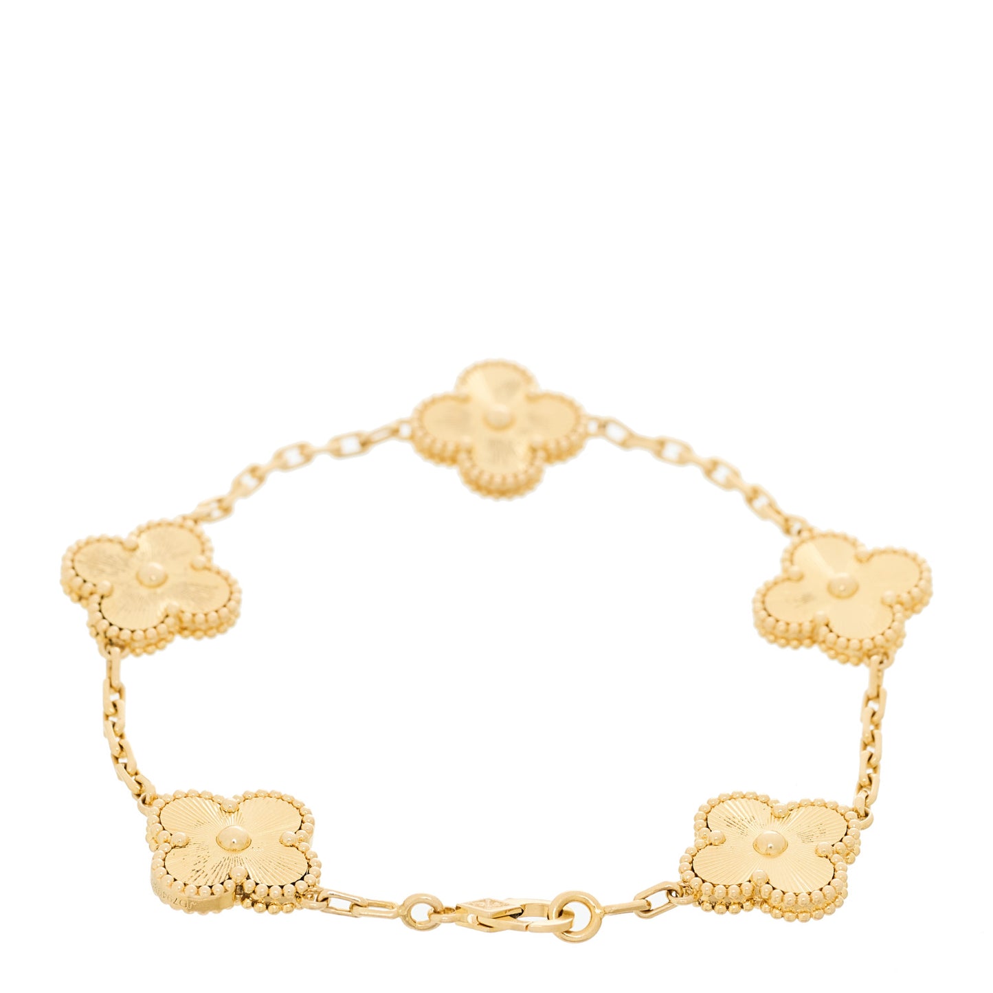 18K Yellow Gold 5 Motifs Guilloche Vintage Alhambra Bracelet