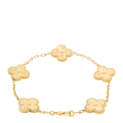 Van Cleef & Arpels 18K Yellow Gold 5 Motifs Guilloche Vintage Alhambra Bracelet 2 of 5